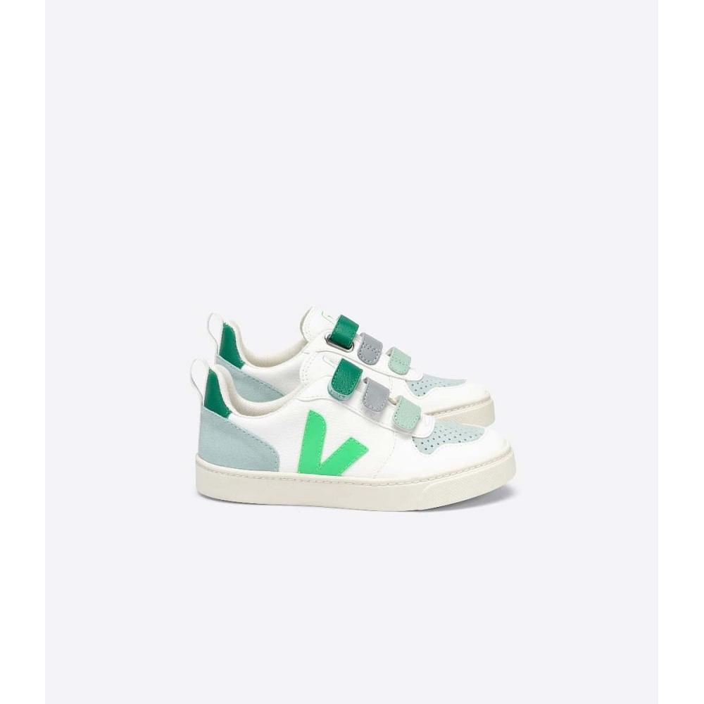 Veja V-10 CHROMEFREE Kids\' Shoes White/Green | NZ 741MQZ